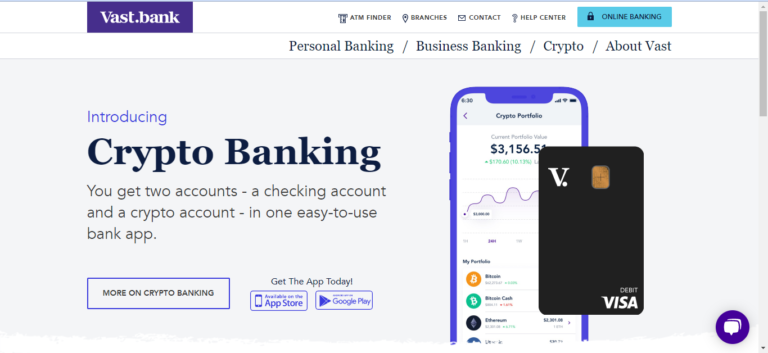 Screenshot of Vast crypto banking website